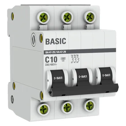 Автоматический выключатель 3P 10А (C) 4,5кА ВА 47-29 EKF Basic