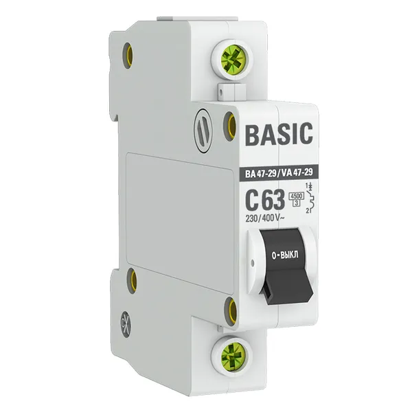 Автоматический выключатель 1P 63А (C) 4,5кА ВА 47-29 EKF Basic